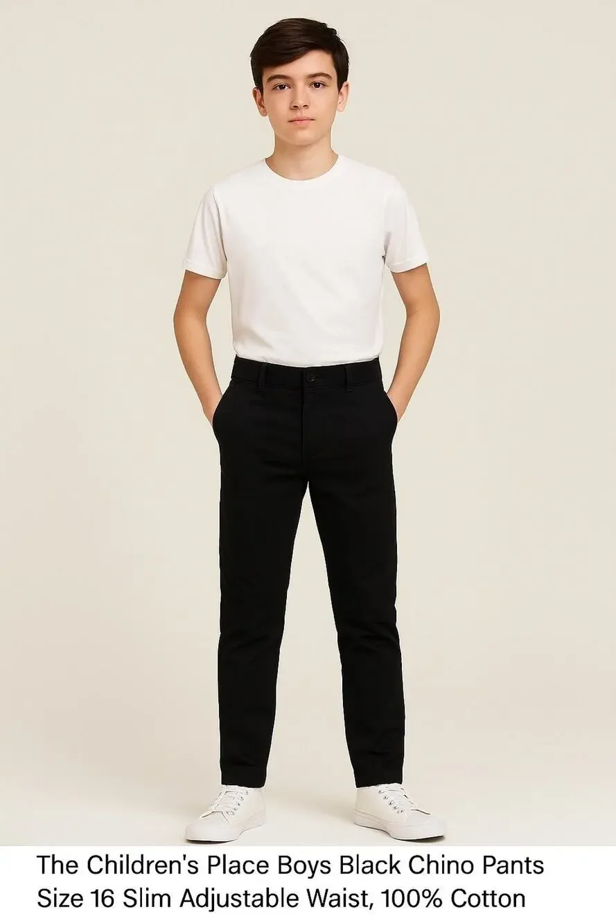 The Children’s Place Boys Black Chino Pants Size 16 Slim – Adjustable Waist